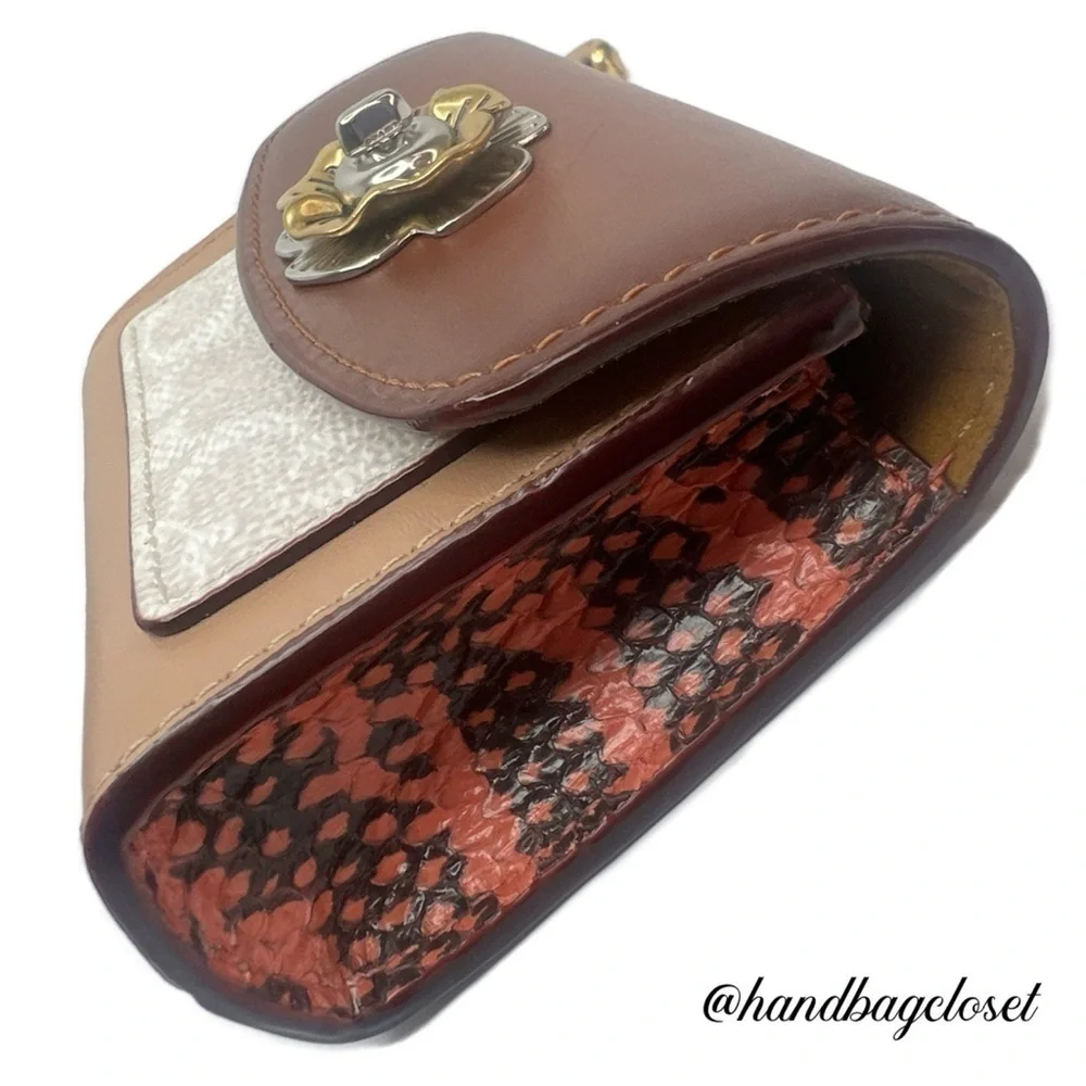 COACH Tea Rose Mini Parker Card Case Key Pouch With Snakeskin Detail Bag